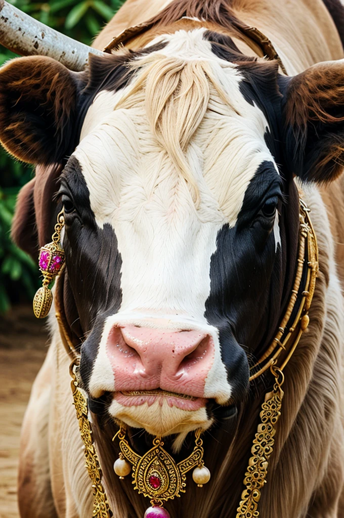 A normal cow with jewellery 