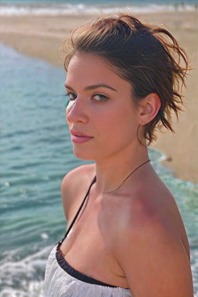 beautiful female short hair ,beach