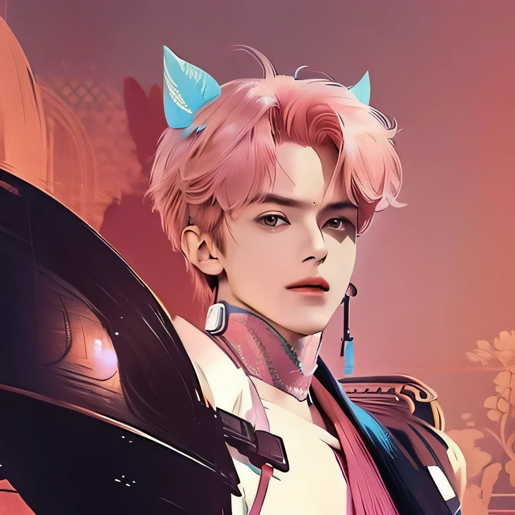 ((Best quality)), ((masterpiece)), (detailed), ((perfect face)), ((halfbody)) perfect proportions ,He is a handsome student, 18 years old, short hair, there is a background of a detailed scenery with gnostic vibe ((perfect face)) detailed character, Pink hair