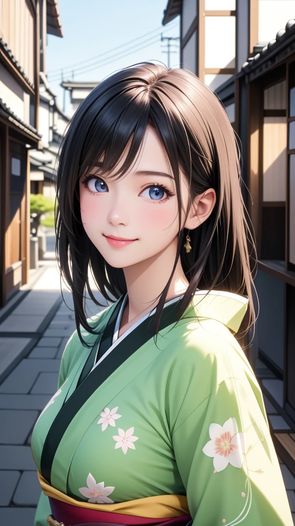 Professional Lighting,(Realistic:1.4), (Top image quality:1.0), (超High resolution:1.0), 8K, Raw photography, (masterpiece:0.2), (Dealing with the Children_v1:0.5)、(最高quality Detail:1.2)、Realistic、8K Ultra HD、High resolution、(1 Girl:1.2)、超detailedな、High quality textures、複雑なdetailed、detailed、Very detailed CG、High quality shadows、detailed 美しく繊細な顔、Beautiful details and a delicate eye、(Symmetrical eyes:1.2),Written boundary depth、Ray Tracing,1 Girl, Japanese Girls, (Natural smile:1.4),cute, thin, Portrait of a beautiful Japanese woman in a kimono, Standing elegantly on a street corner in Kyoto. Kimono with vibrant traditional patterns, Hair decorated with elegant and delicate hairpins, Gentle expression. (With the old streets of Kyoto in the background:1.4)、The soft light of a spring afternoon、Adding tranquility to the scene. Rendered in a Realistic style with great attention to detail, High resolutionの画像.Sky Porn, Magic Hour, (Realistic:1.3), finely, quality, (Tabletop:1.2), (Realistic:1.2), (最高quality), (複雑なdetailed), dramatic, Ray Tracing, photograph, +roller