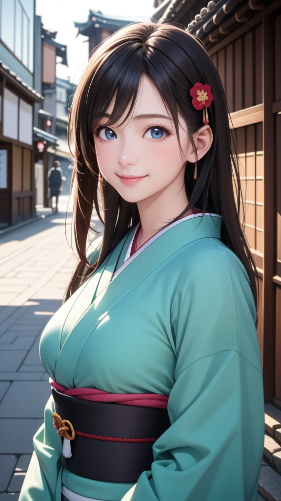 Professional Lighting,(Realistic:1.4), (Top image quality:1.0), (超High resolution:1.0), 8K, Raw photography, (masterpiece:0.2), (Dealing with the Children_v1:0.5)、(最高quality Detail:1.2)、Realistic、8K Ultra HD、High resolution、(1 Girl:1.2)、超detailedな、High quality textures、複雑なdetailed、detailed、Very detailed CG、High quality shadows、detailed 美しく繊細な顔、Beautiful details and a delicate eye、(Symmetrical eyes:1.2),Written boundary depth、Ray Tracing,1 Girl, Japanese Girls, (Natural smile:1.4),cute, thin, Portrait of a beautiful Japanese woman in a kimono, Standing elegantly on a street corner in Kyoto. Kimono with vibrant traditional patterns, Hair decorated with elegant and delicate hairpins, Gentle expression. (With the old streets of Kyoto in the background:1.4)、The soft light of a spring afternoon、Adding tranquility to the scene. Rendered in a Realistic style with great attention to detail, High resolutionの画像.Sky Porn, Magic Hour, (Realistic:1.3), finely, quality, (Tabletop:1.2), (Realistic:1.2), (最高quality), (複雑なdetailed), dramatic, Ray Tracing, photograph, +roller