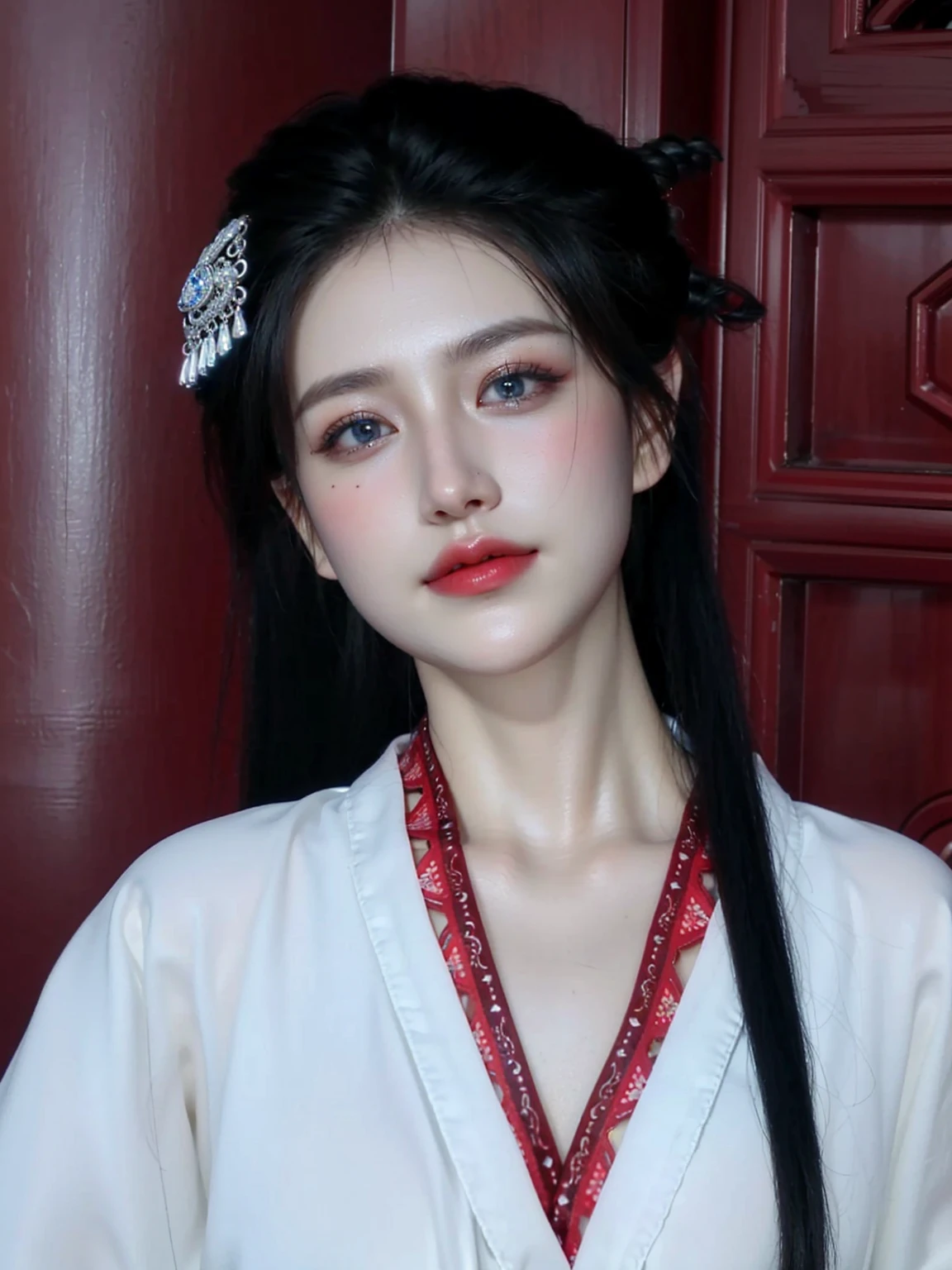 Game Art,Best image quality,Maximum resolution,8K,(A bust photo),(portrait),(Head close-up),(Rule of Thirds),Unreal Engine 5 rendering works,20 year old girl,((Queen)),The eyes are very detailed,(Large Breasts),Elegance and nobility,Light,Light线追踪,Game CG,((3D Unreal Engine)),OC rendering reflection mode,4K,Ultra-clear,Sensual,Translucent lace,Fair and plump figure,Pretty Face,Light泽凝胶涂层,身着华贵礼服的Queen,Crystal Gem Crown,Necklace jewelry,blue eyes,The tattoo is very three-dimensional,Gorgeous and intricate tattoo designs,Ultra-clear portrait,Sexy body,Temple Princess,Sapphire eyes,Fine gold and diamond jewellery,Luxurious jewelry,Wearing diamond gemstone jewelry,Gorgeous jewelry all over the body,Pearl Necklace,Chinese Hanfu