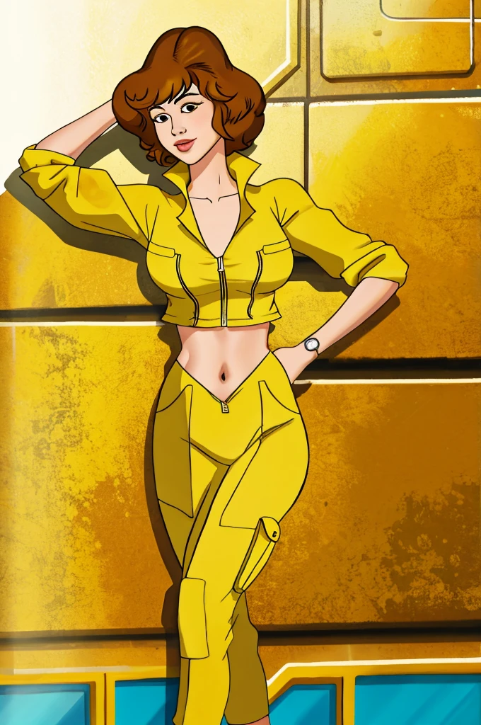 April o'neil wearing a crop top of her yellow jumpsuit