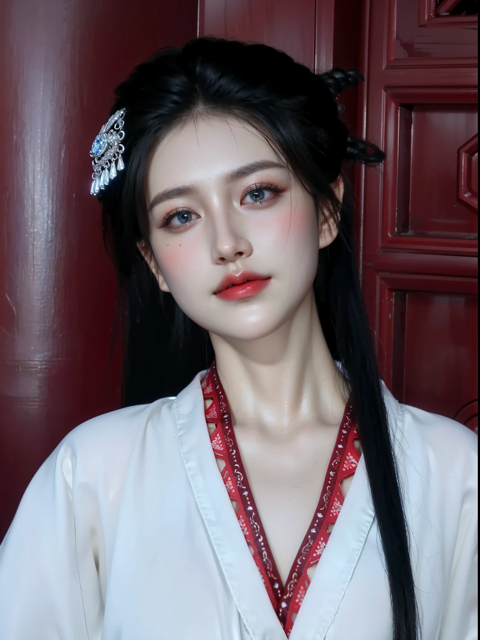 Game Art,Best image quality,Maximum resolution,8K,(A bust photo),(portrait),(Head close-up),(Rule of Thirds),Unreal Engine 5 rendering works,20 year old girl,((Queen)),The eyes are very detailed,(Large Breasts),Elegance and nobility,Light,Light线追踪,Game CG,((3D Unreal Engine)),OC rendering reflection mode,4K,Ultra-clear,Sensual,Translucent lace,Fair and plump figure,Pretty Face,Light泽凝胶涂层,身着华贵礼服的Queen,Crystal Gem Crown,Necklace jewelry,blue eyes,The tattoo is very three-dimensional,Gorgeous and intricate tattoo designs,Ultra-clear portrait,Sexy body,Temple Princess,Sapphire eyes,Fine gold and diamond jewellery,Luxurious jewelry,Wearing diamond gemstone jewelry,Gorgeous jewelry all over the body,Pearl Necklace,Chinese Hanfu