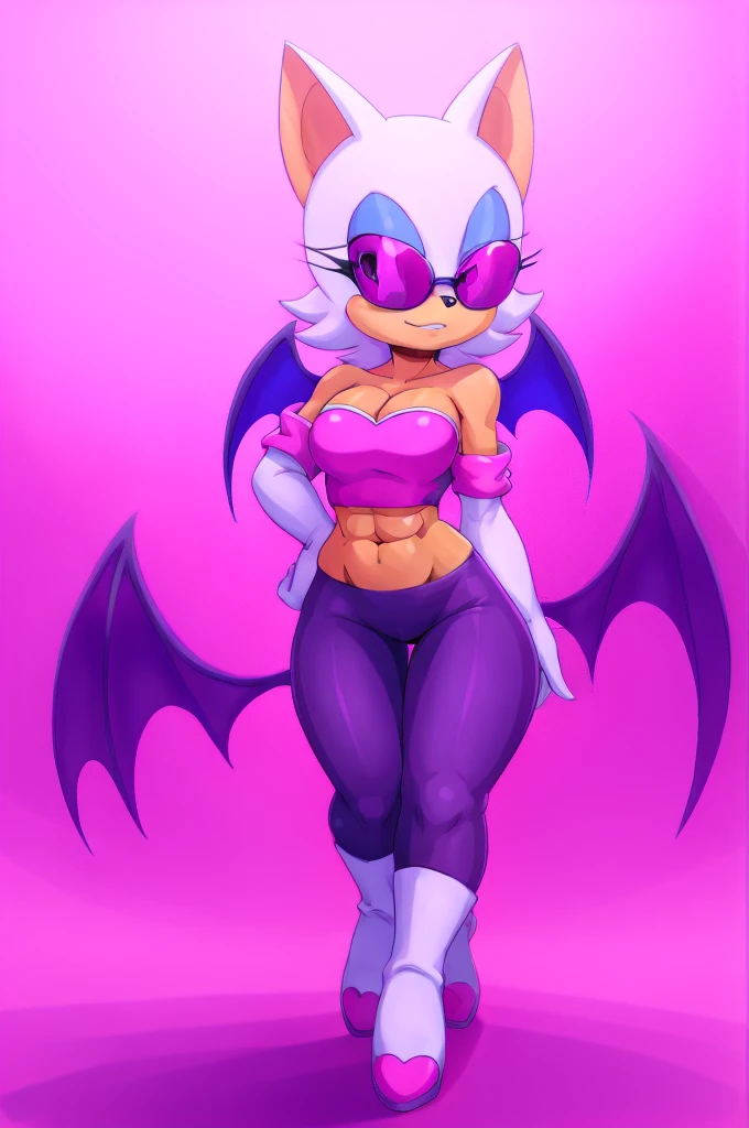 ((best quality)), ((masterpiece)), (detailed), perfect face, rouge that bat with abs wearing a crop top of her classic outfit with a bare midriff and a bare navel
