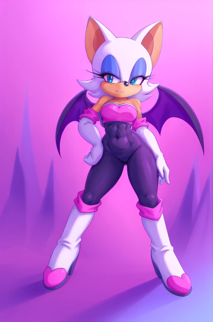 a digital artwork of Rouge the bat with long boots, gloves, and abs wearing a crop top of her outfit with black pants, a bare midriff and a bare navel , digital art, ((perfect face)), ((best quality)), ((masterpiece)), she has a tan midriff, bat wings, she is wearing sunglasses
