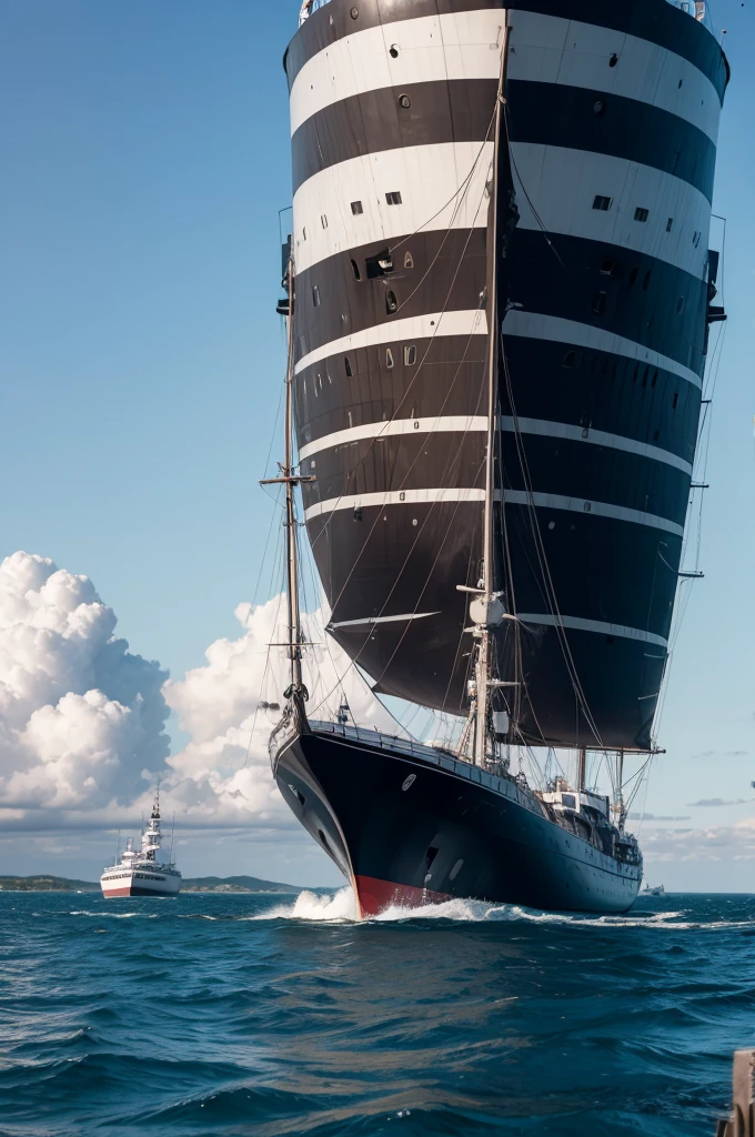 Large transatlantic boat against a soot-filled sky