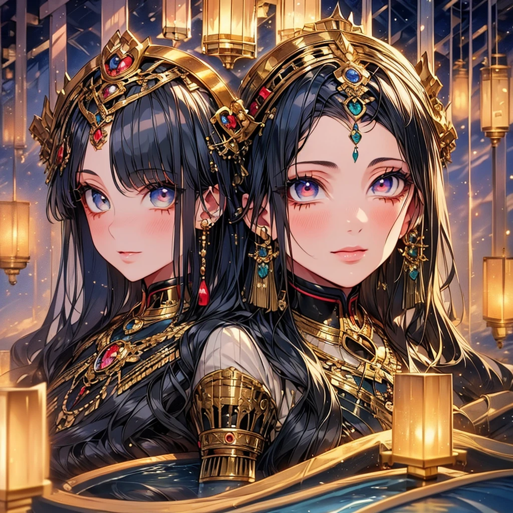 1girl, looking at the viewer, water, pond, lake, shrine, koi, beautiful detailed eyes, beautiful detailed lips, extremely detailed face and eyes, long eyelashes, elegant kimono, serene expression, tranquil atmosphere, photorealistic, 8k, ultra-detailed, masterpiece, professional, vibrant colors, natural lighting, landscape painting