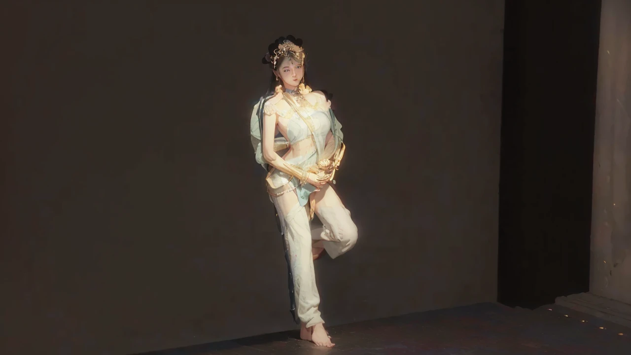 (RAW photo, best quality), (realistic, photo-realistic:1.3),best quality,highly detailed,masterpiece,ultra-detailed,illustration,1girl,upper_body,dynamic angle,world masterpiece theater,messy_long_hair,best quality,extremely detailed CG unity 8k wallpaper,ink,Amazing,cinematic lighting,lens_flare,,dunhuang_style
