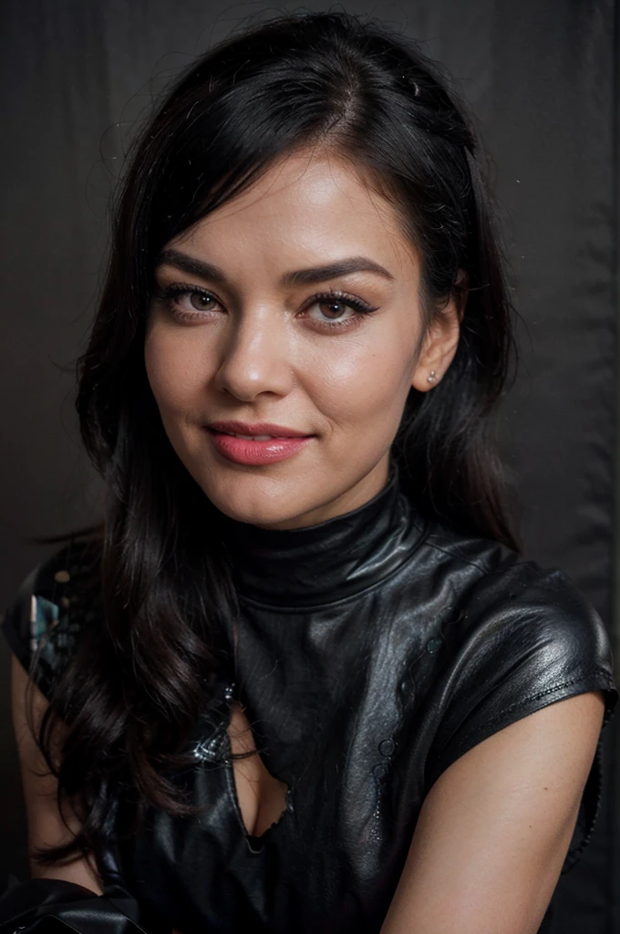 proFessional portrait photograph oF a gorgeous smiling Bettie page girl in winter clothing ,ponytail Black hair, black long maxi-skirt(black long maxi-skirt:1.2),sultry Flirty look, gorgeous symmetrical Face, joli maquillage naturel, wearing elegant warm winter Fashion clothing,flirting with the camera, ((black leather gloves)), ((sitting in front of me in mty dark hotel room holdin my hand with love)), ultra realistic, art conceptuel, elegant, Very detailed, complexe, sharp Focus, depth oF Field, F/1. 8, 85mm, (((proFessionally color graded))), bright soFt diFFused light, (volumetric Fog), tendance sur Instagram, hdr 4k, 8K