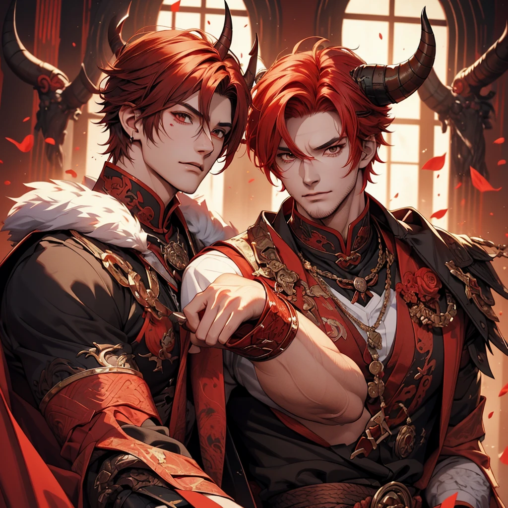1 handsome guy in demon killer art, demon horn, red hair,, Inspired by Bian Shoumin, heise jinyao, Inspired by Seki Dosheng, Cai Xukun, by Yang J, Guviz-style artwork, Deviantart ArtStation CGSCOSIETY, demon slayer rui fanart, Beautiful androgynous prince