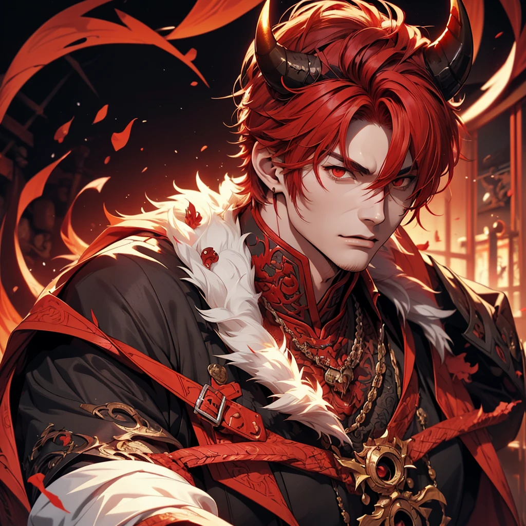 1 handsome guy in demon killer art, demon horn, red hair,, Inspired by Bian Shoumin, heise jinyao, Inspired by Seki Dosheng, Cai Xukun, by Yang J, Guviz-style artwork, Deviantart ArtStation CGSCOSIETY, demon slayer rui fanart,