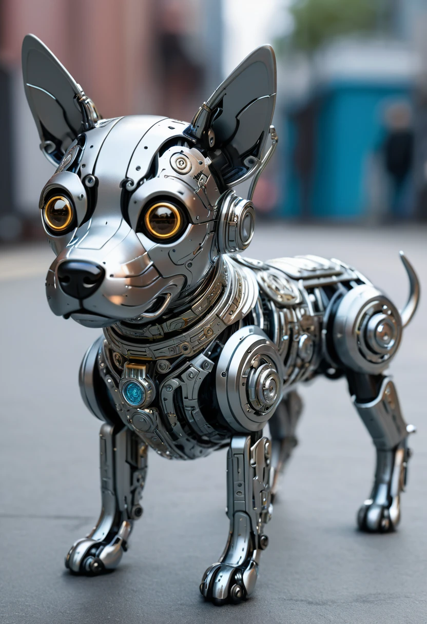 Cute metal puppy, , Cyberpunk style, ((Intricate details)), Human Development Report, ((Intricate details, Very detailed)), Lenses, Interlude