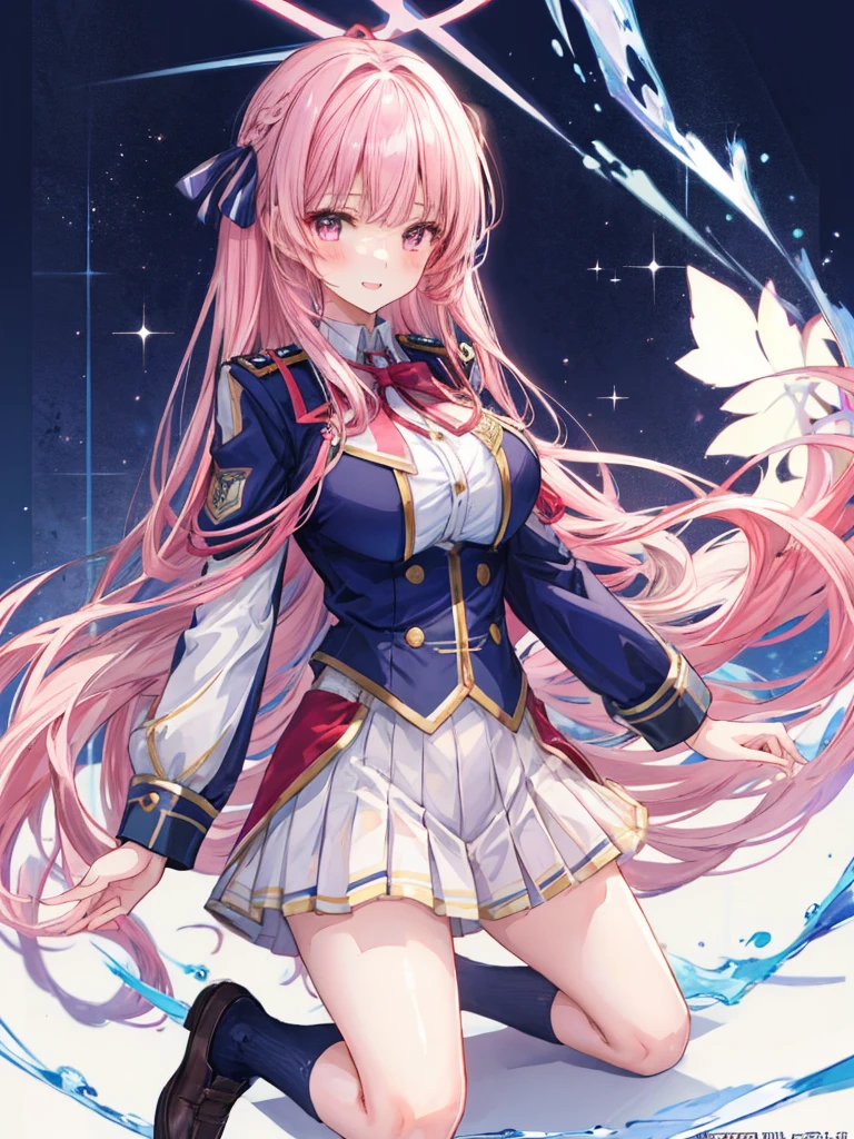 a beauty girl，Uniform Ribbon，Cute Blazer，Laughter，girl，length，anime a girl，Highest quality，Huge ，Pink Hair，masterpiece，Great style，length，Sexy and cute，Ultra-high resolution，beautiful a girl，Lovely girl，loose socks，Perfect beautiful girl，HD quality，８Ｋ，