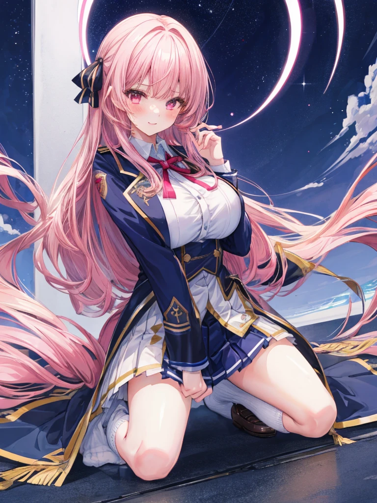 a beauty girl,Uniform Ribbon,Cute Blazer,Laughter,girl,length,anime a girl,Highest quality,Huge ,Pink Hair,masterpiece,Great style,length,Sexy and cute,Ultra-high resolution,beautiful a girl,Lovely girl,loose socks,Perfect beautiful girl,HD quality,8K,