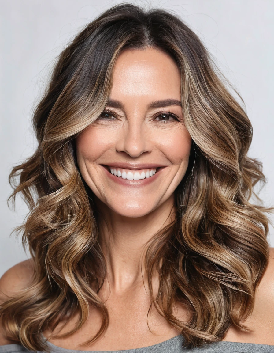 Subtle Balayage Waves on Smiling woman in her 40s