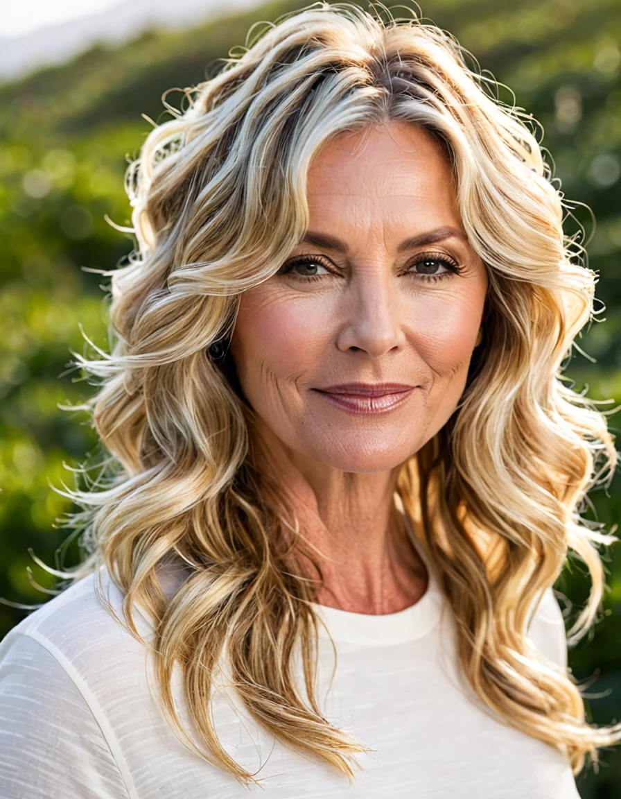 Blonde Beachy Waves on woman in her 40s