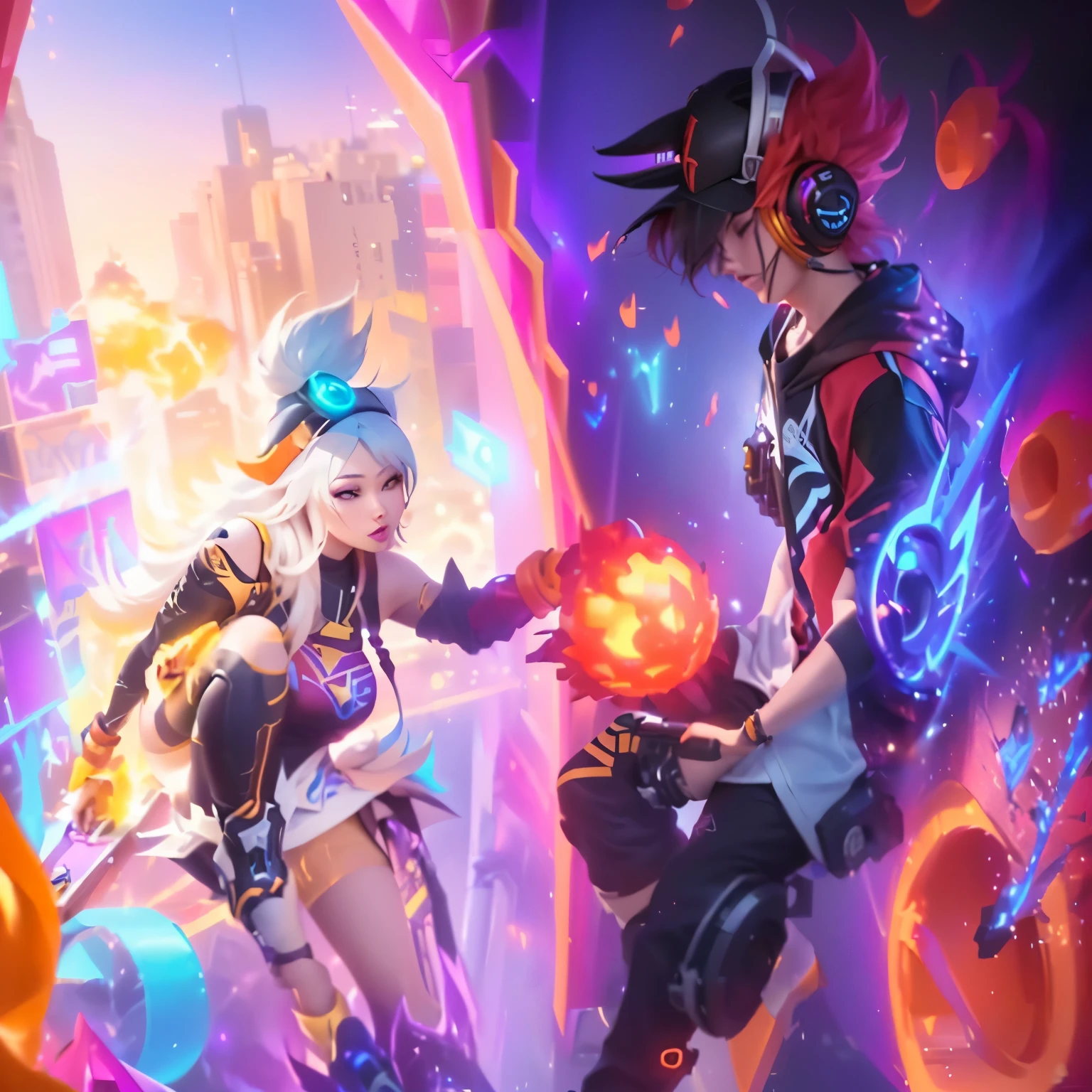 a close up of a person on a skateboard with a fire ball, kda and sam yang, riot game, wild rift, kda, mobile legends, nixeu and sakimichan, style league of legends, star guardians, epic legends game icon, riot background, style of league of legends, unknown, ethereal and mecha theme, avatar image