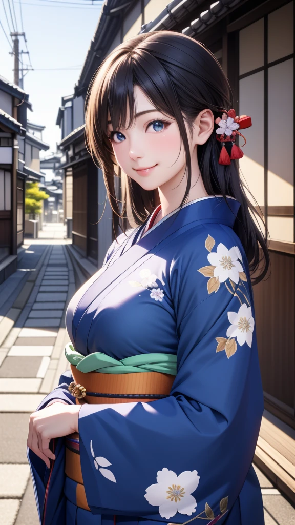 Professional Lighting,(Realistic:1.4), (Top image quality:1.0), (超High resolution:1.0), 8K, Raw photography, (masterpiece:0.2), (Dealing with the Children_v1:0.5)、(最高quality Detail:1.2)、Realistic、8K Ultra HD、High resolution、(1 Girl:1.2)、超detailedな、High quality textures、複雑なdetailed、detailed、Very detailed CG、High quality shadows、detailed 美しく繊細な顔、Beautiful details and a delicate eye、(Symmetrical eyes:1.2),Written boundary depth、Ray Tracing,1 Girl, Japanese Girls, (Natural smile:1.4),cute, thin, Portrait of a beautiful Japanese woman in a kimono, Standing elegantly on a street corner in Kyoto. Kimono with vibrant traditional patterns, Hair decorated with elegant and delicate hairpins, Gentle expression. (With the old streets of Kyoto in the background:1.4)、The soft light of a spring afternoon、Adding tranquility to the scene. Rendered in a Realistic style with great attention to detail, High resolutionの画像.Sky Porn, Magic Hour, (Realistic:1.3), finely, quality, (Tabletop:1.2), (Realistic:1.2), (最高quality), (複雑なdetailed), dramatic, Ray Tracing, photograph, +roller