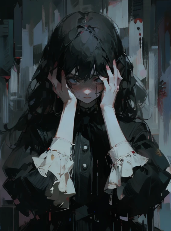 Bloodstains, horror, sad, girl, very detailed