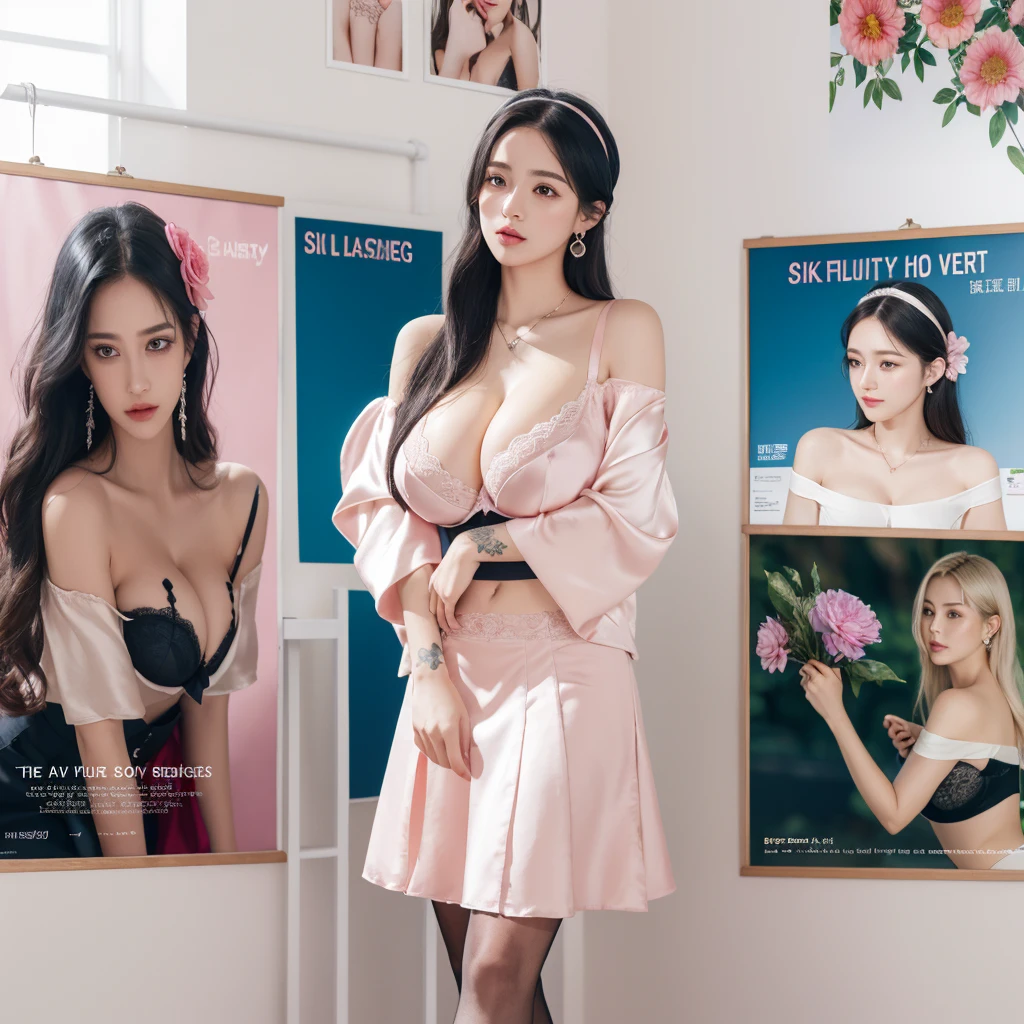 (best quality),(Highest image quality),(highres),original,(Extremely uniform picture),(highly detailed),(best illustration),(an extremely delicate and beautiful),(Pink eyes),(hair flower),high heelss,headband,{{lited_ by self}},{{lingerie shop}},indoor,{{2girls}},,high heelss,nowing,hair flower,headband,masterpiece,best quality,official art,extremely detailed CG unity 8k wallpaper,long hair,((cleavage)),pink clothes,Small handbag,long eyelashes,(((silk stockings))),earring,((((Triangle underwear)))),(((((gigantic breasts))))),garden,dress_lift,(((((Beauty poster))))),((((Off shoulder skirt)))),forehead,shed tears,(((crying))),Pink heart-shaped necklace,Diamond Earrings,(((Long eyelashes))),(Flower tattoo)