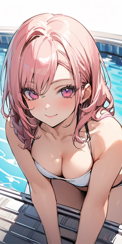 ((Highest quality、、masterpiece:1.3)), Upper Body、Long legs、Sharp focus:1.2, Beautiful woman with perfect figure:1.4、(Smiling:1.2), double eyelid、30-year-old female、Sexy pose、((((Close your mouth、One Woman、bikini)))),(((((one women,poolside:1.5)))))