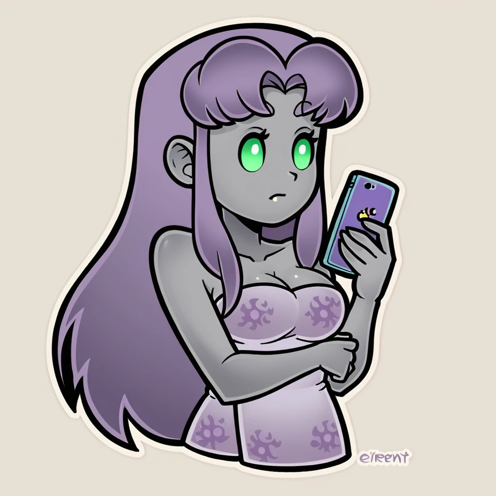 score_9_presence, score_8_up, Starfire, wrapped in towel, medium breasts, holding phone