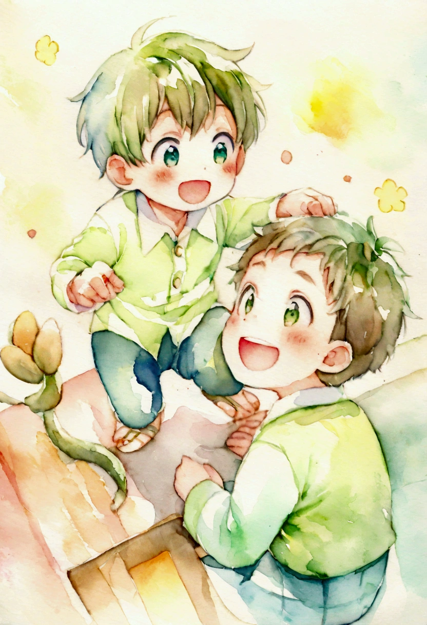 Playing with monkeys4Boys of about their age Picture books Watercolor