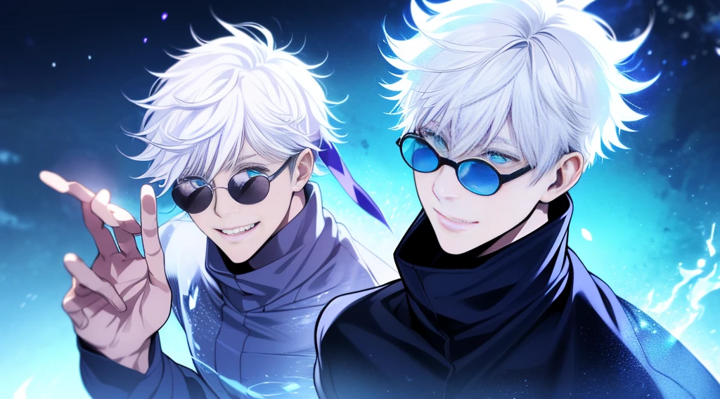 ((High detail、Cinematic lighting))、messy white hair、aquamarine eyes、white lashes、raios de deus、ray tracing、sombra projetada、optical illusion、Corpo inteiro、((Super Detalhe、best quality、8k))、Jujutsu Kaisen、Gojo Gojo、Traje preto、Surgical deployment、Fundo com um templo perfeito、olhar sereno、Ser Poderoso、mystic atmosphere、(Estranho luar、Ominous shadows、 Aura azul intensa、 Aura vermelha intensa、Symbol of the power that surrounds you、Radiating Magical Energy、Mystical artifacts、Ether particles、dinamic pose、Epic Soundtrack、a sense of wonder、(((Detailed hand)))、Sunglass