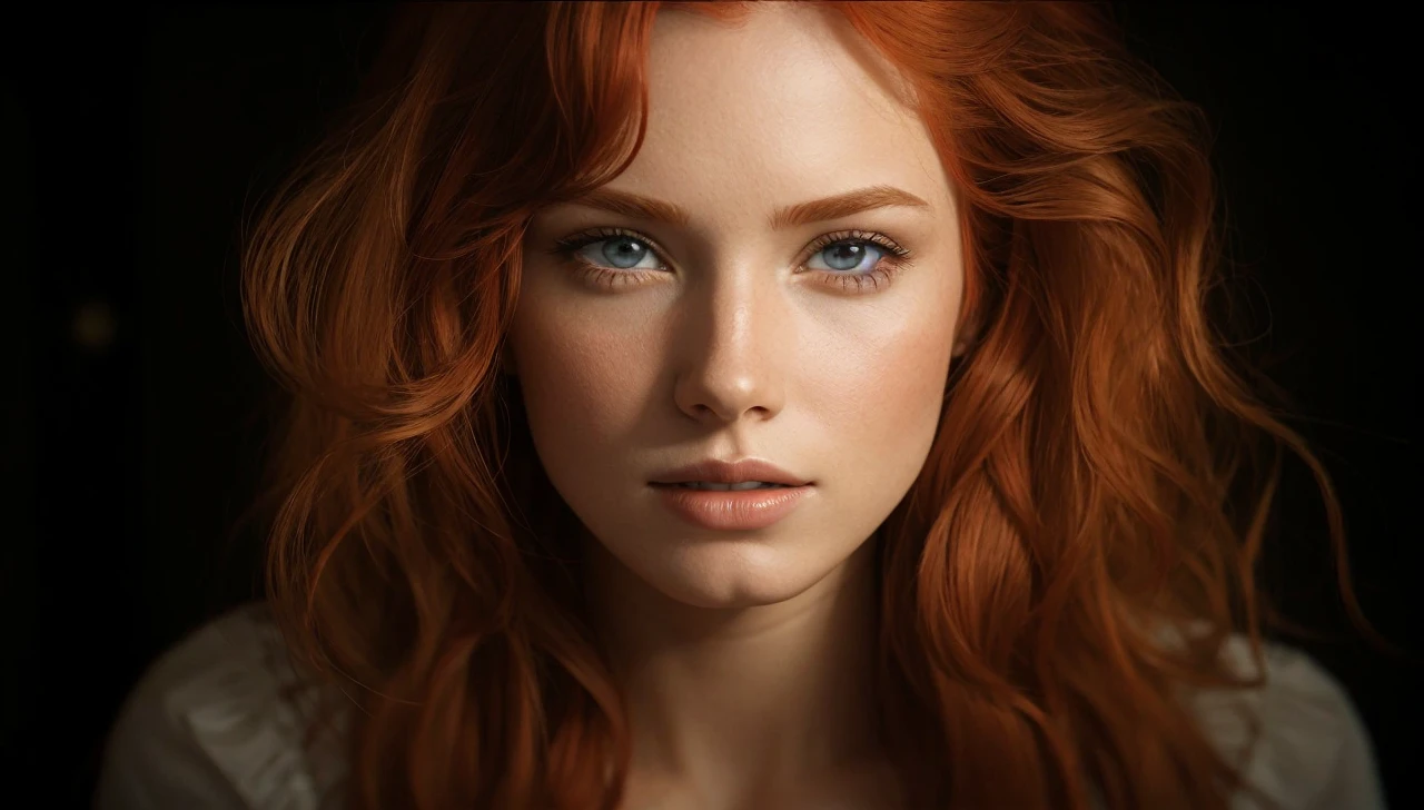 Beautiful redhead woman in a house