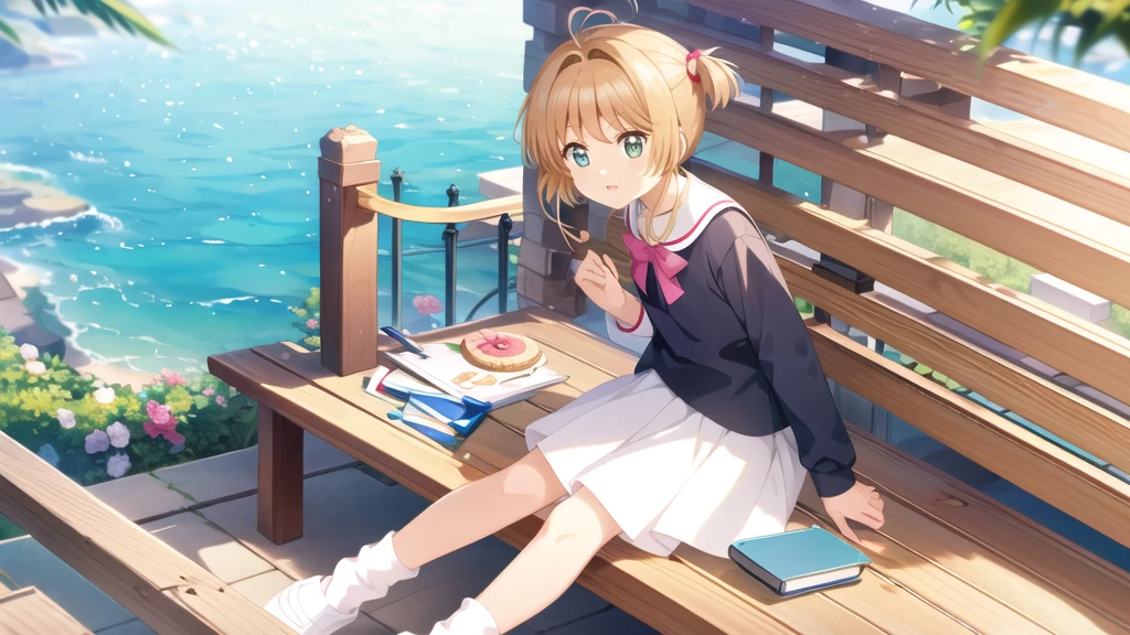 masterpiece, Highest quality, wallpaper, One girl, alone,summer服を着た, socks, Both sides up, summer、Seaside