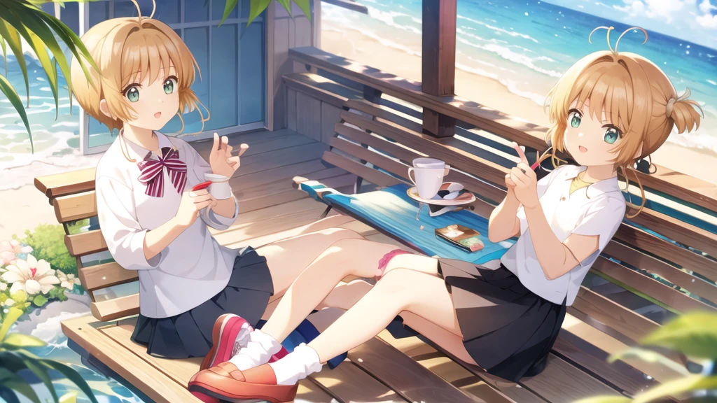 masterpiece, Highest quality, wallpaper,  One girl, alone,summer服を着た, socks, Both sides up, summer、Seaside
