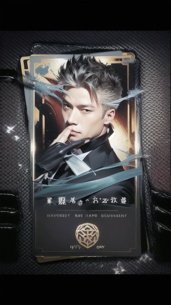 Handsome,card with a picture of a man in a suit, jujutsu kaisen, realistic