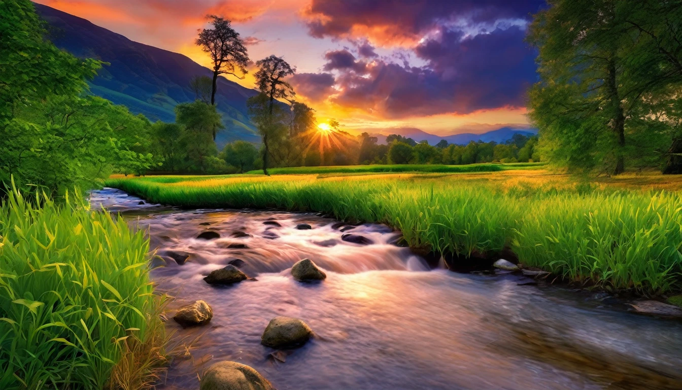 a beautiful sunset scene with a stream and trees, nature wallpaper, nature scenery, Beautiful wallpaper, beautiful backgrounds, peaceful landscape, stunning nature in the background, very very beautiful scenery, wallpaper hd, amazing wallpaper, a beautiful landscape, natural landscape, beautiful landscape, beautifully lit landscape, beautiful serene landscape, scenery wallpaper, landscape wallpaper, majestic nature scenery, Really beautiful nature