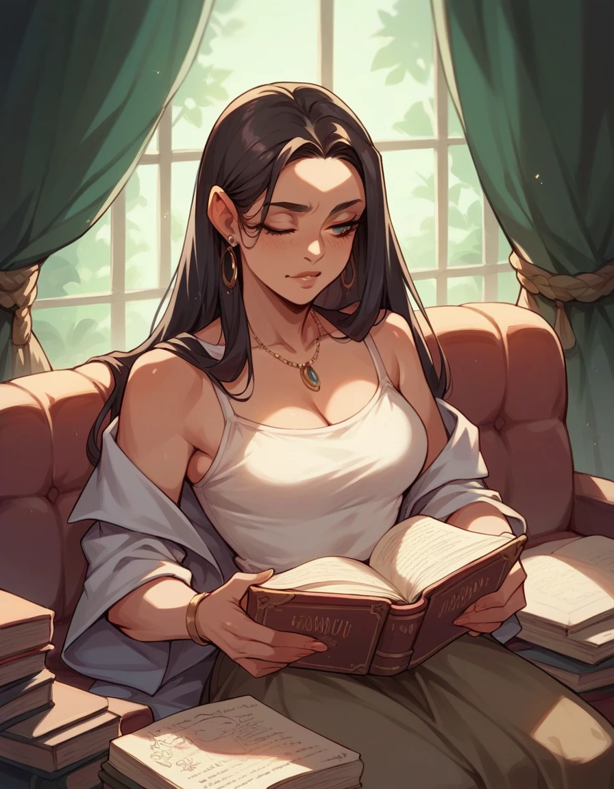 Indian lady reading book