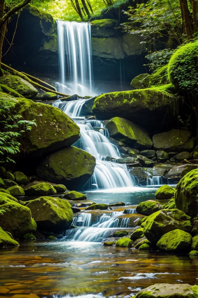 Golden waterfall with fish 