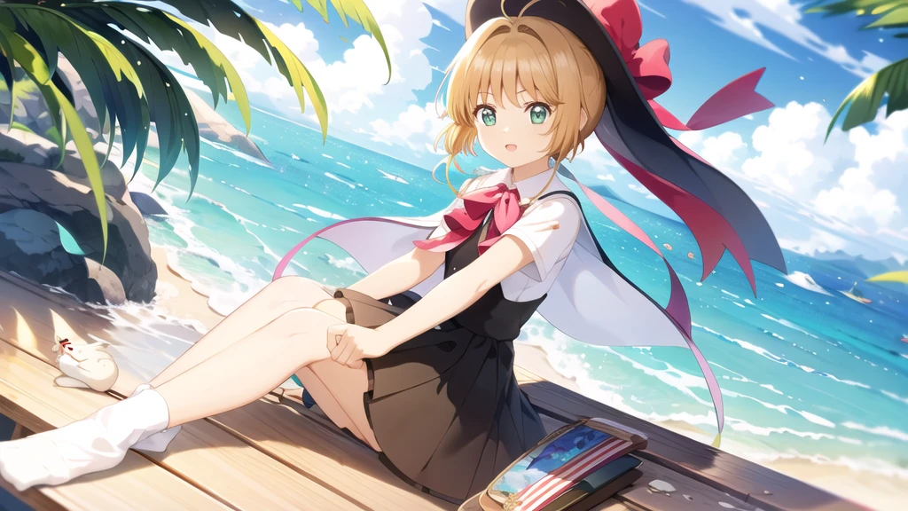 masterpiece, Highest quality, wallpaper, One girl, alone,summer服を着た, socks, Both sides up, summer、Seaside