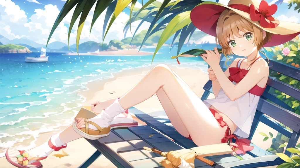 masterpiece, Highest quality, wallpaper, One girl, alone,Swimwear, socks, Both sides up, summer、Seaside