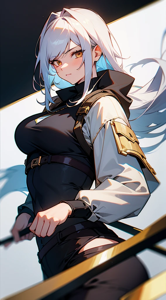 21-year old female mercenary white hair and gold eyes 