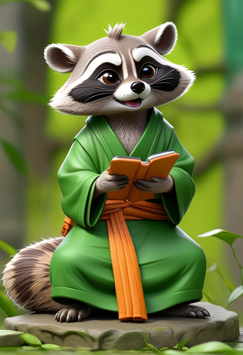 masterpiece, best quality, an anthropomorphic raccoon wearing a Buddhist monk robes, holding a smartphone, complete green background, drawn by pencil, digital art, art by Hiromu Arakawa, Osamu Tezuka, 8 k, beautiful drawing, highly detailed, concept art, sharp focus, ultra realistic illustration, anime++
