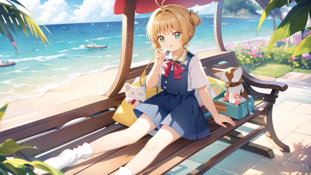 masterpiece, Highest quality, wallpaper,  One girl, alone,summer服を着た, socks, Both sides up, summer、Seaside