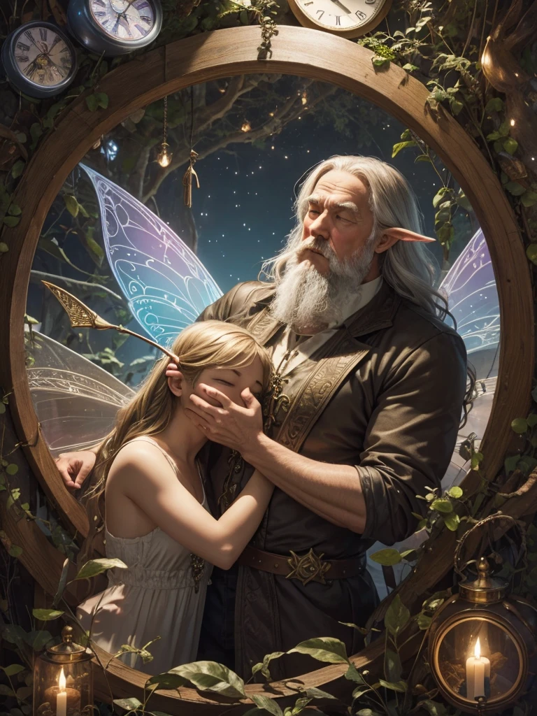 Father time kissing the dreams of fairies