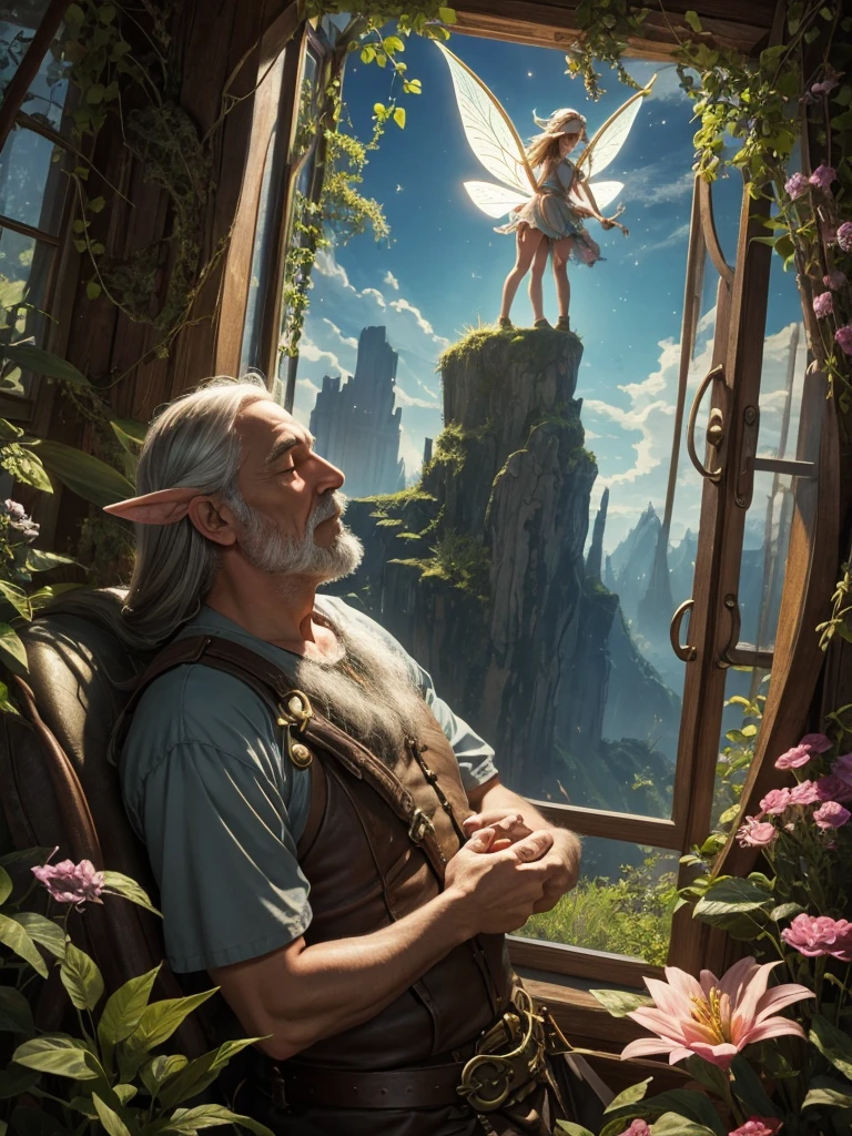 Father time kissing the dreams of fairies