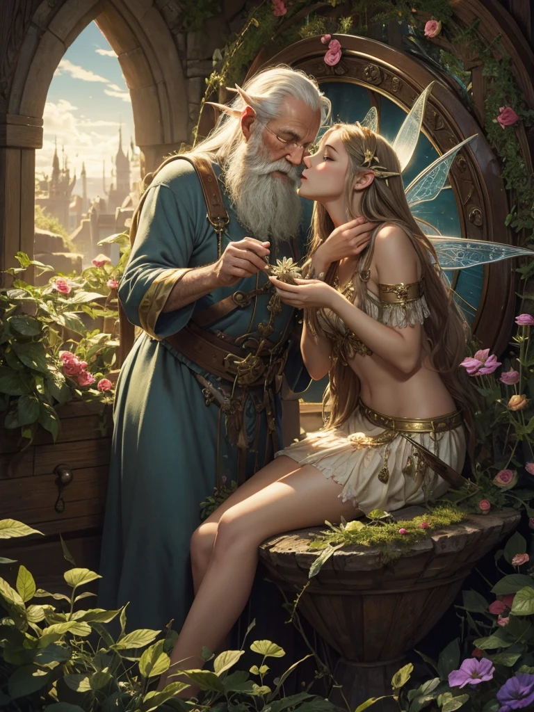 Father time kissing the dreams of fairies