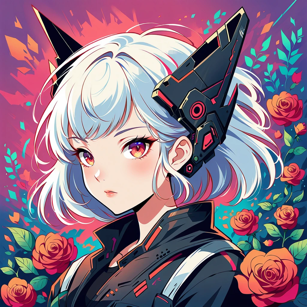 Anime girl with futuristic headgear and red eyes, digital Cyberpunk anime art, Digital Cyberpunk - Anime Art, anime cyberpunk art, Cyberpunk anime art, Cyborg - Silver Haired Girl, Dark Cyberpunk Illustration, Cyberpunk Anime Girl, female Cyberpunk Anime Girl, Cyberpunk themed art, Cyberpunk Anime Girl mech, Cyberpunk art style, Cyberpunk Cyborg. rose, advanced digital cyberpunk art