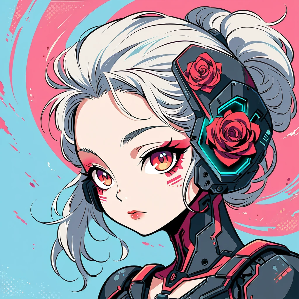Anime girl with futuristic headgear and red eyes, digital Cyberpunk anime art, Digital Cyberpunk - Anime Art, anime cyberpunk art, Cyberpunk anime art, Cyborg - Silver Haired Girl, Dark Cyberpunk Illustration, Cyberpunk Anime Girl, female Cyberpunk Anime Girl, Cyberpunk themed art, Cyberpunk Anime Girl mech, Cyberpunk art style, Cyberpunk Cyborg. rose, advanced digital cyberpunk art