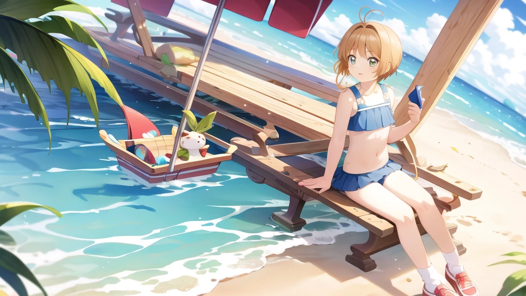 masterpiece, Highest quality, wallpaper, One girl, alone,Swimwear, socks, Both sides up, summer、Seaside