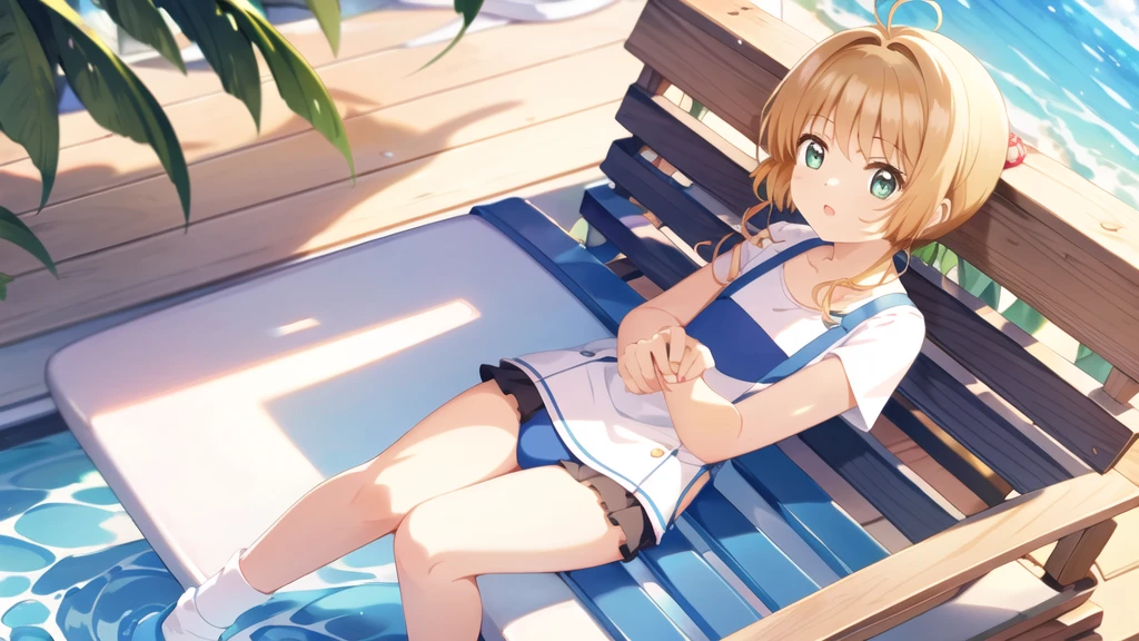 masterpiece, Highest quality, wallpaper, One girl, alone,Swimwear, socks, Both sides up, summer、Seaside