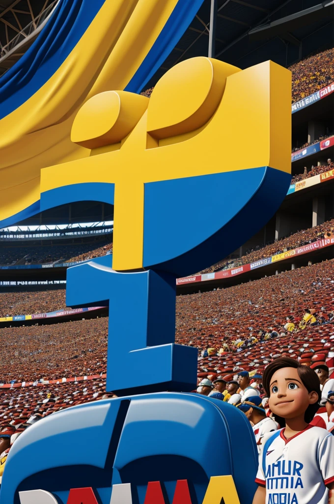 Pixar type poster 4k Colombian fan in the stadium in the fan's shirt has the name Andersson