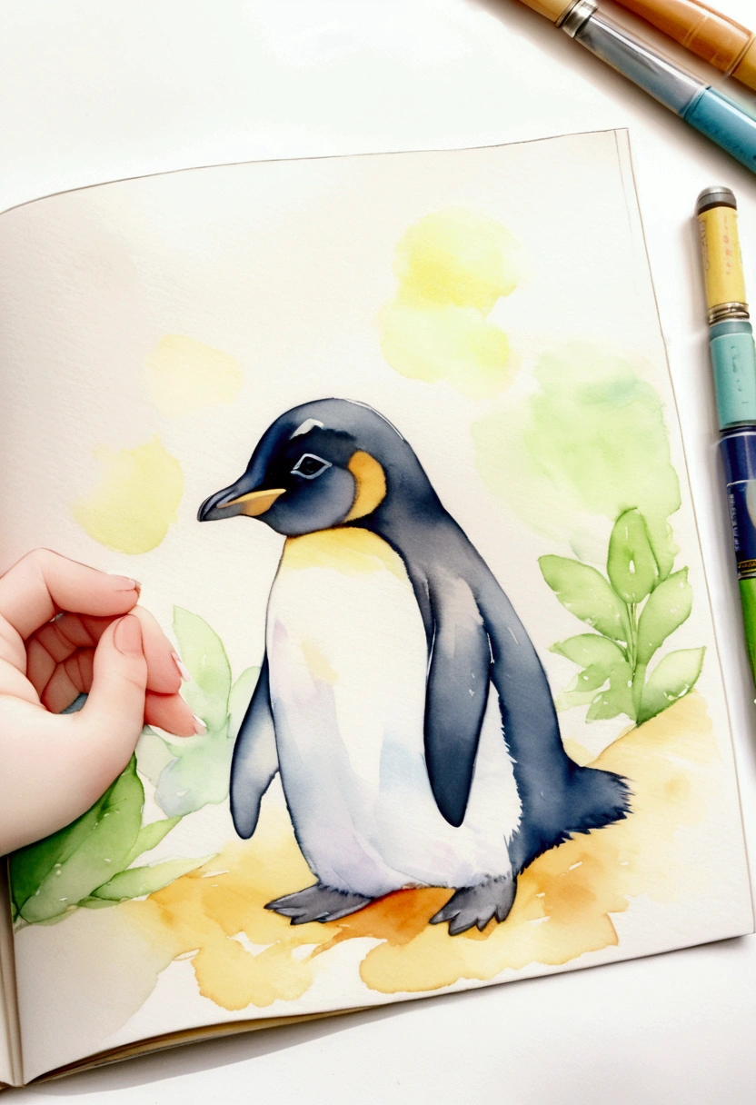 Penguin and a 4 year old girl Picture books Watercolor